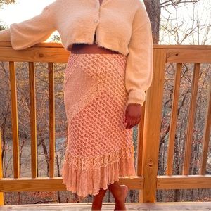 Pink & Cream Express Floral Cottagecore Midi Lace Skirt.